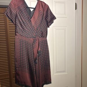 Club Monaco Red and Black Patterned Midi Dress